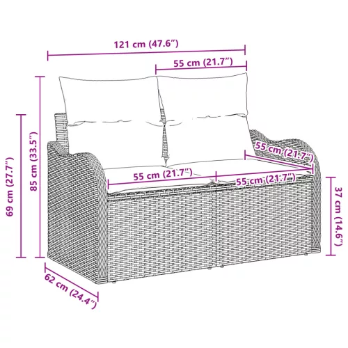  2-Fős Kertiszófa Tárolóval és Párnákkal Világosszürke Poly Rattan