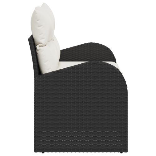  2-Fős Kerti Kanapé Párnákkal Fekete Polirattan