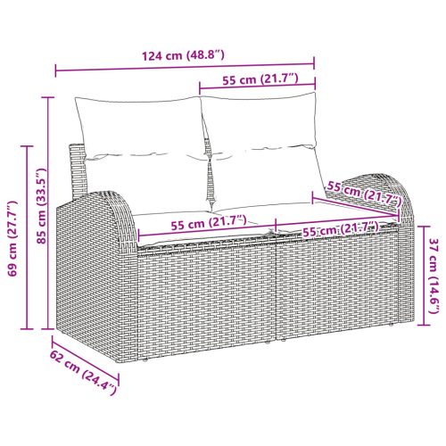  2-üléses Kanapé Párnákkal Szürke Polirattan