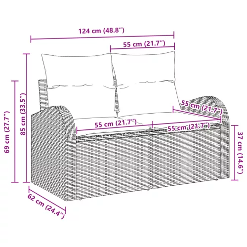  2-Fős Kerti Kanapé Párnákkal Bézs Polirattan