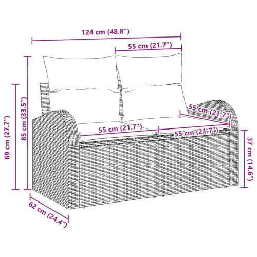  Kerti kanapé Barna 124 x 62 x 85 cm polirattan