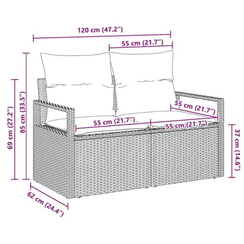  Kerti kanapé párnával 120 x 62 x 69 cm polirattan