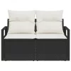  2-Fős Kerti Kanapé Tárolóval és Párnákkal Fekete Polirattan