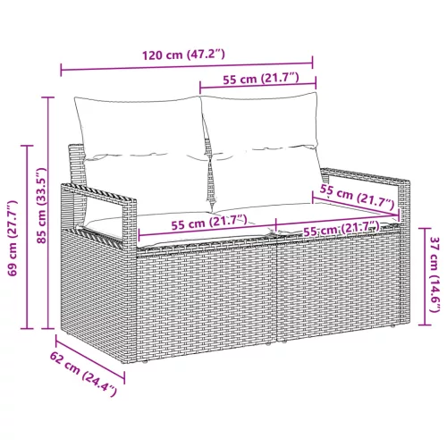  2-Fős Kerti Kanapé Tárolóval és Párnákkal Fekete Polirattan