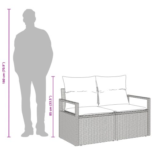  2-személyes Kerti Kanapé Tárolóval és Párnákkal Szürke Poli Rattan