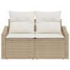  2-Fős Kerti Kanapé Párnákkal Bézs Poly Rattan