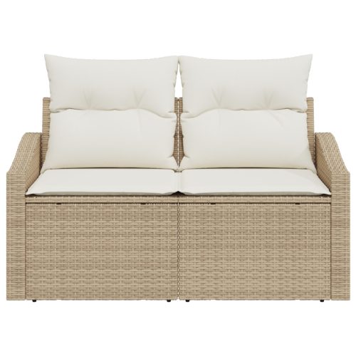  2-Fős Kerti Kanapé Párnákkal Bézs Poly Rattan