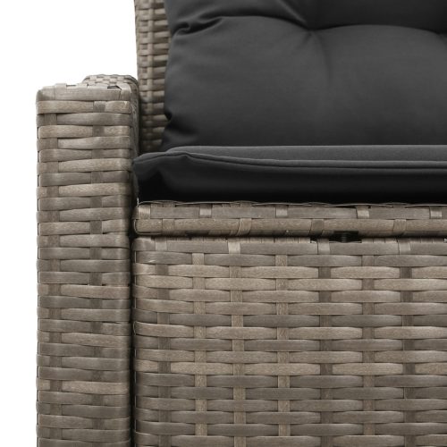  2-fős Kertisofa Tárolóval és Párnákkal Szürke Poly Rattan