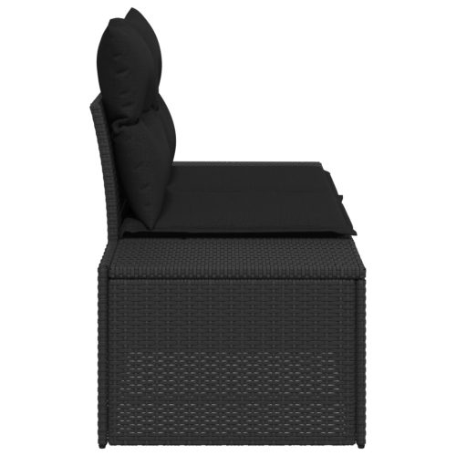 2-személyes kert kanapé tárolóval és párnákkal fekete poli rattan