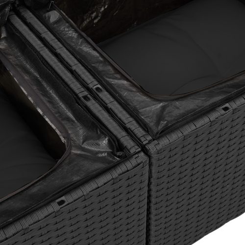  2-személyes kert kanapé tárolóval és párnákkal fekete poli rattan