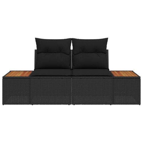  2-Fős Kerti Kanapé Párnákkal Fekete Poli Rattan