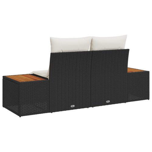  2 fős Kerti Kanapé Párnákkal Fekete Polirattan