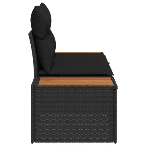  2-Személyes Kerti Kanapé Tárolóval és Párnákkal Fekete Poli Rattan