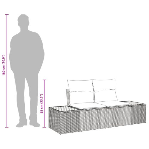  2-Személyes Kerti Kanapé Tárolóval és Párnákkal Fekete Poli Rattan