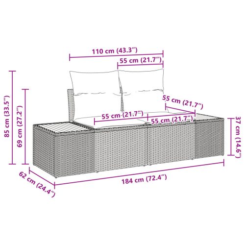  2-Személyes Kerti Kanapé Tárolóval és Párnákkal Bézs Poly Rattan