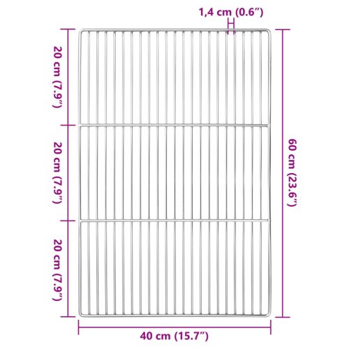  BBQ Rács Fogantyúkkal, Négyszögletes, 60x40 cm, 304 Rozsdamentes Acél
