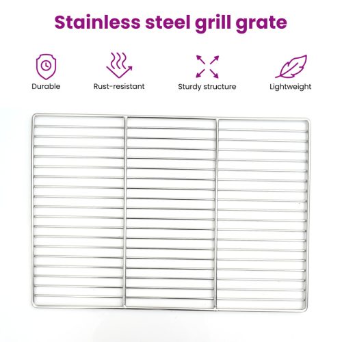  BBQ Grill Rács Fogantyúkkal, Négyszögletes 67x40 cm, 304 Rozsdamentes Acél