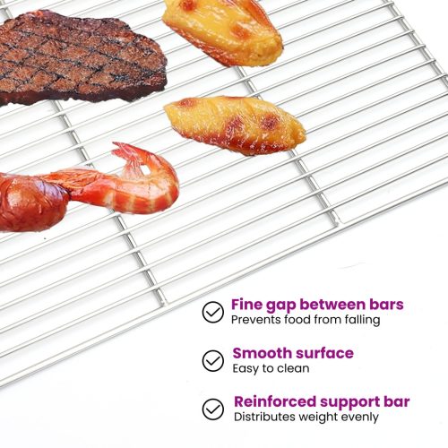  BBQ Grill Rács Fogantyúkkal, Négyszögletes 67x40 cm, 304 Rozsdamentes Acél