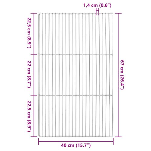  BBQ Grill Rács Fogantyúkkal, Négyszögletes 67x40 cm, 304 Rozsdamentes Acél