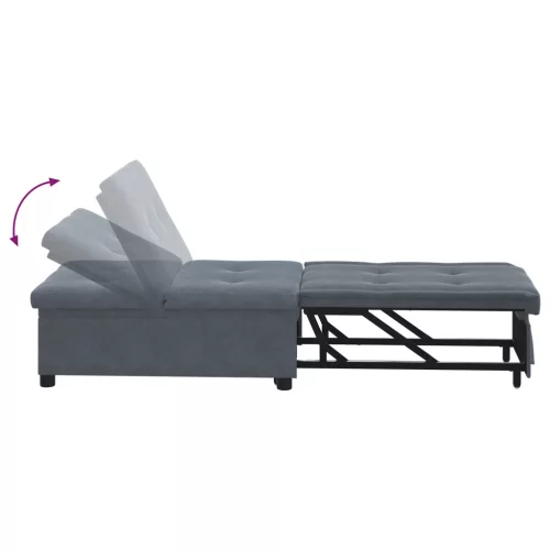  Sofa ágy 3 az 1-ben kihúzható dizájn sötétszürke bársony