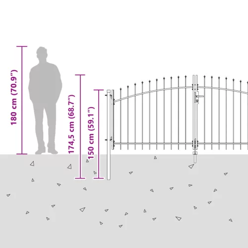  kerti kapu tüske tetejű szürke 125 x 300 cm acél