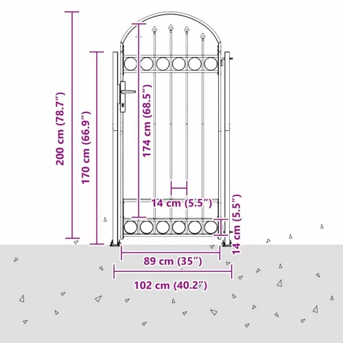  Kerítés kapu Szürke 102 x 200 cm Acél