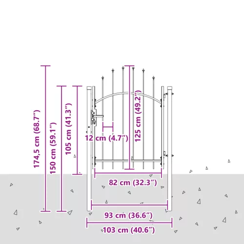  Kerti kapu zárral Szürke 100 x 125 cm 125 x 100 cm Acél