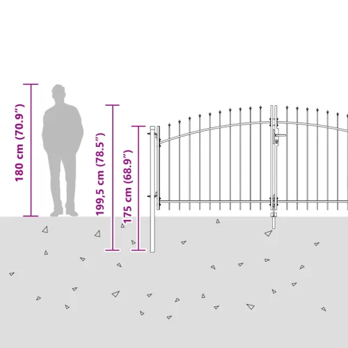  Kerti Kapu Lándzsa Tetejű Szürke 150x400 cm Acél