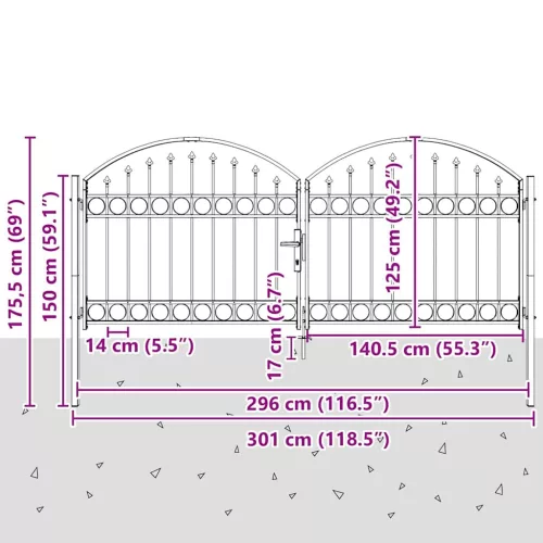  Kertkerítés Kapu Egyéb Szürke 300 x 125 cm Acél