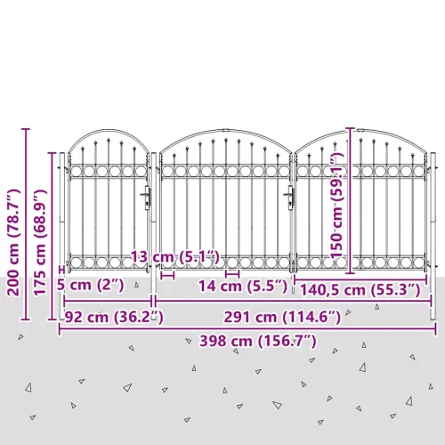  Kerti Kapu Íves Födelével Szürke 400 x 100 cm Acél