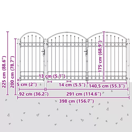  Kerti Kapu Íves Födelével Szürke 400 x 125 cm Acél