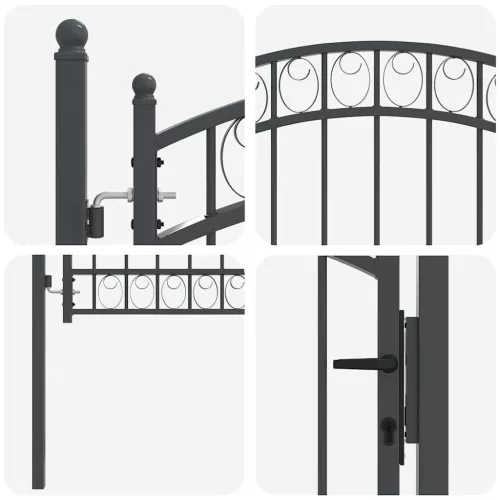  Kerítés kapu zárral Szürke 100 x 100 cm Porszórt Acél