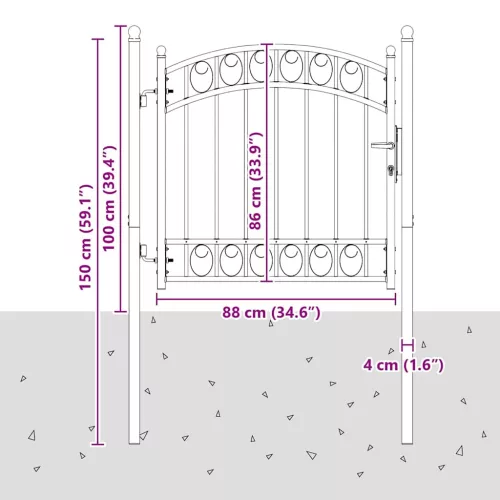  Kerítés kapu zárral Szürke 100 x 100 cm Porszórt Acél