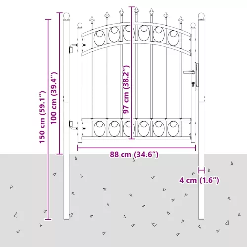  Tüskés kerítési kapu zárral Szürke 100 x 100 cm Porszórt Acél