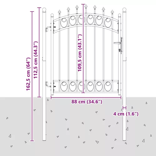  Tüskés kerítési kapu zárral Szürke 125 x 100 cm Porszórt Acél