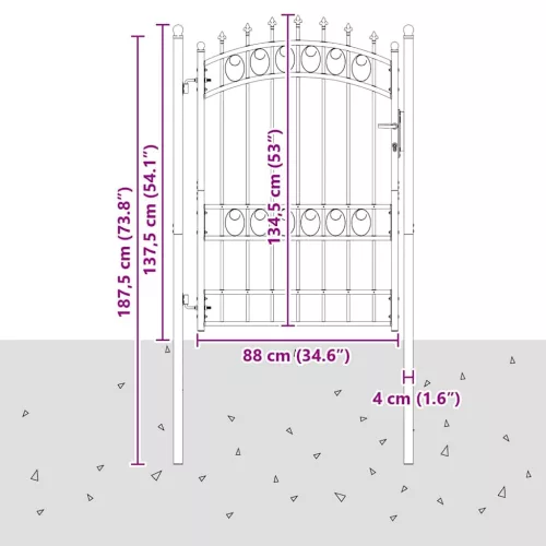  Tüskés kerítési kapu zárral Szürke 170 x 100 cm Porszórt Acél