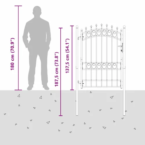 Tüskés kerítési kapu zárral Szürke 170 x 100 cm Porszórt Acél