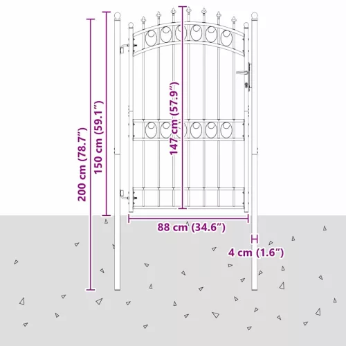  Tüskés kerítési kapu zárral Szürke 200 x 100 cm Porszórt Acél