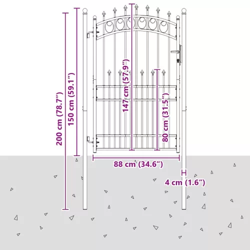  Kapu tüskékkel Szürke 200 x 100 cm Porszórt Acél