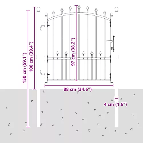  Tüskés kerítési kapu zárral Szürke 100 x 100 cm Porszórt Acél