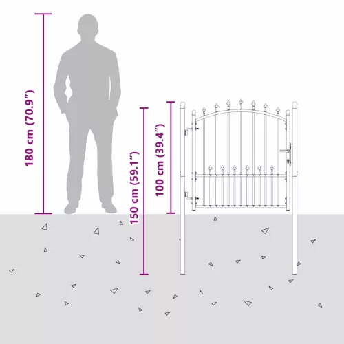  Tüskés kerítési kapu zárral Szürke 100 x 100 cm Porszórt Acél