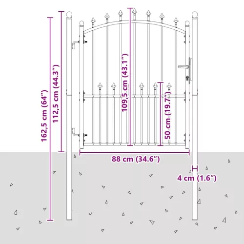  Tüskés kerítési kapu zárral Szürke 125 x 100 cm Porszórt Acél