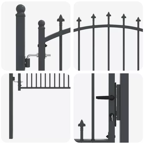 Tüskés kerítési kapu zárral Szürke 150 x 100 cm Porszórt Acél