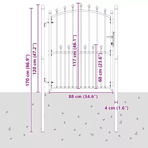 Tüskés kerítési kapu zárral Szürke 150 x 100 cm Porszórt Acél