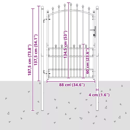  Tüskés kerítési kapu zárral Szürke 170 x 100 cm Porszórt Acél