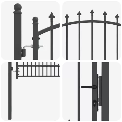  Tüskés kerítési kapu zárral Szürke 200 x 100 cm Porszórt Acél