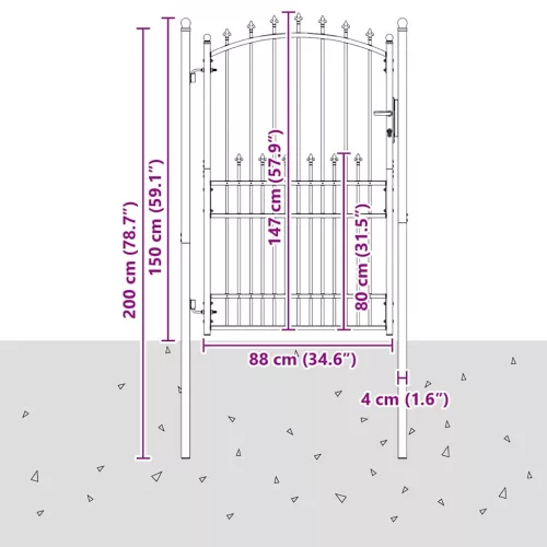  Tüskés kerítési kapu zárral Szürke 200 x 100 cm Porszórt Acél