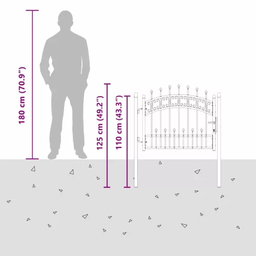  Kerítéskapu Lándzsa Tetejével zárral Szürke 103 x 75 cm Acél