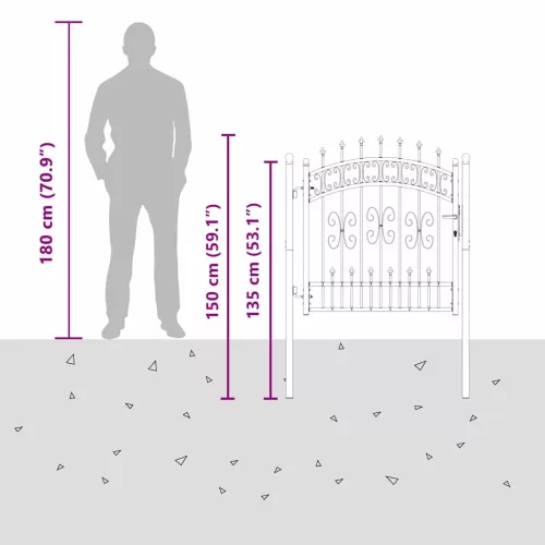  Kerítéskapu Lándzsa Tetejével zárral Szürke 103 x 100 cm Acél