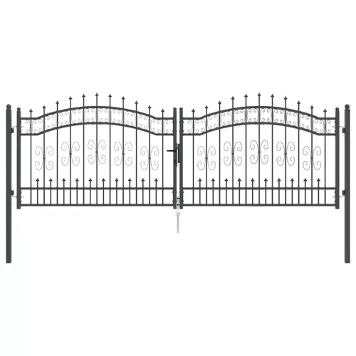  Kerítéskapu Lándzsa Tetejével zárral Szürke 305 x 100 cm Acél